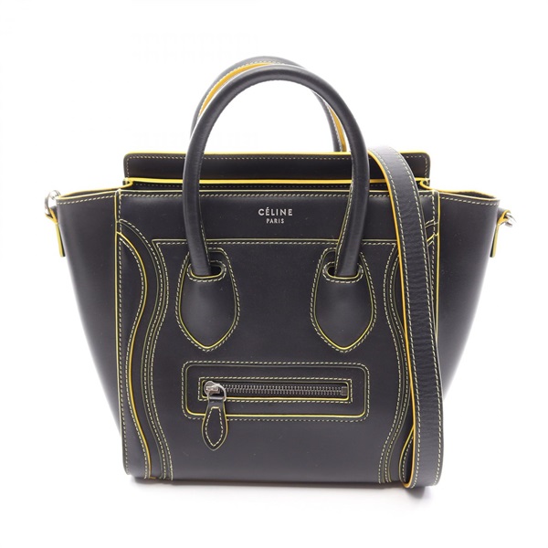 CELINE Luggage Nano Shopper 2WAY Handbag 189243 leather Black Yellow Used Women