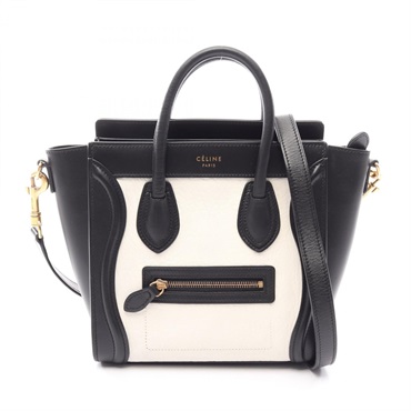 CELINE Luggage Nano Shopper 2WAY Shoulder Handbag 189243 leather Black White Used