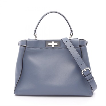 FENDI Peekaboo Regular 2WAY Shoulder Handbag 8BN290 leather Blue Used Women