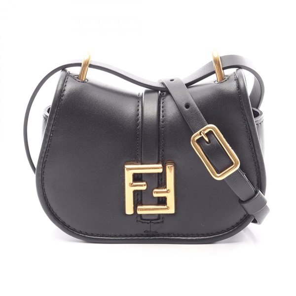 FENDI Come on Nano Shoulder Bag WS12937 leather Black Used Women