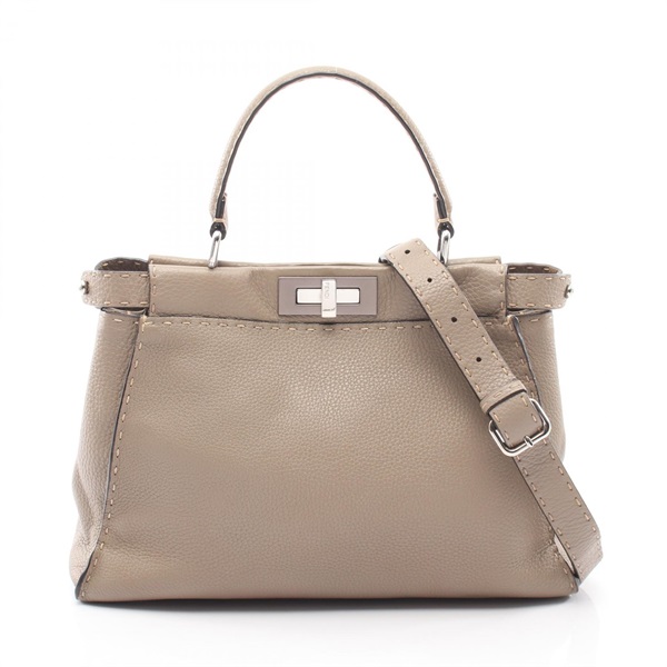 FENDI Peekaboo Regular 2WAY Shoulder Handbag leather Beige Used Women