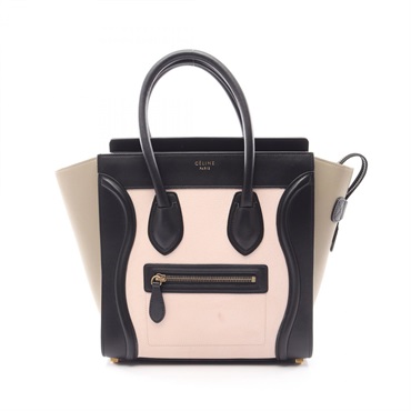 CELINE Luggage micro shopper Tote Bag 167793 leather Black Pink Beige Used Women
