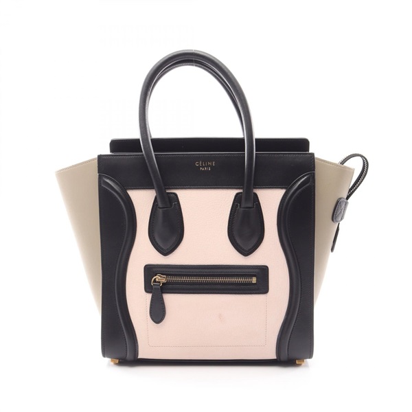 CELINE Luggage micro shopper Tote Bag 167793 leather Black Pink Beige Used Women