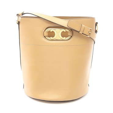 CELINE Maillon Triomphe Bucket Shoulder Bag leather Beige GHW Used Women