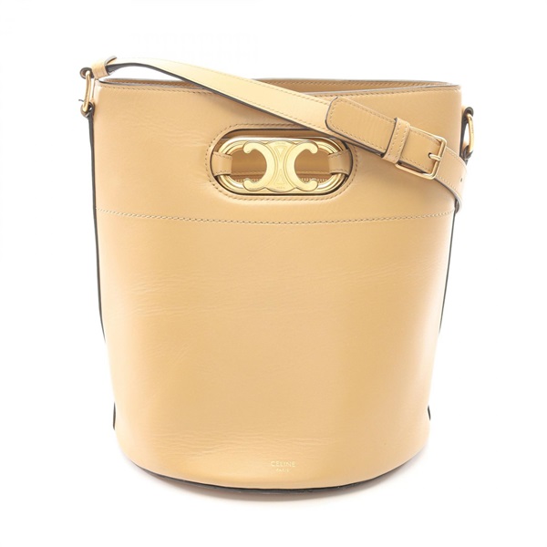 CELINE Maillon Triomphe Bucket Shoulder Bag leather Beige GHW Used Women