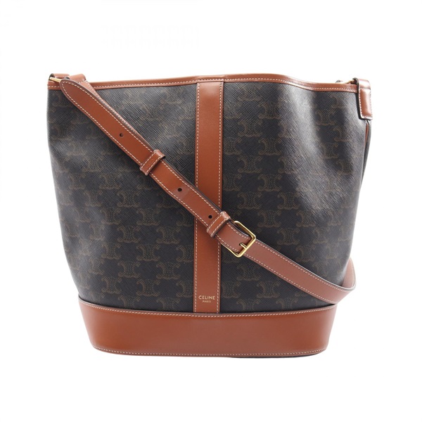 CELINE Triomphe Medium Baguette Shoulder crossbody Bag canvas leather Brown Used