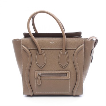 CELINE Luggage micro shopper Tote Handbag 189793 leather Beige Used Women