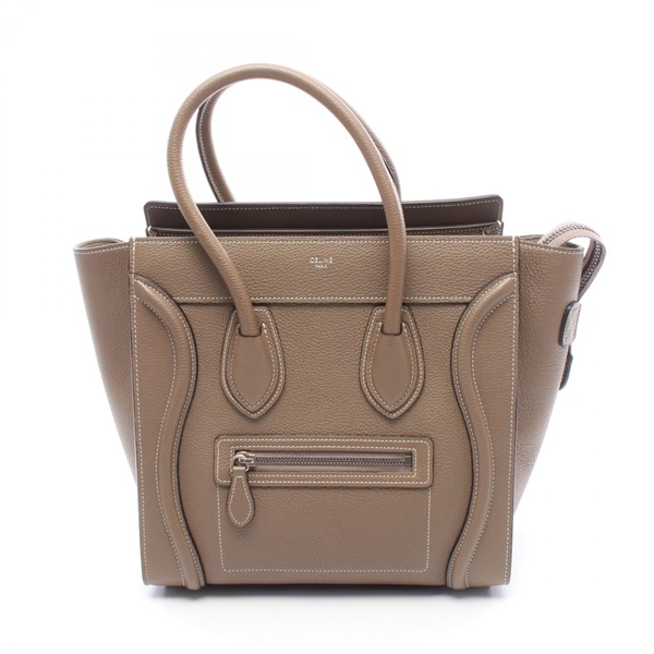 CELINE Luggage micro shopper Tote Handbag 189793 leather Beige Used Women