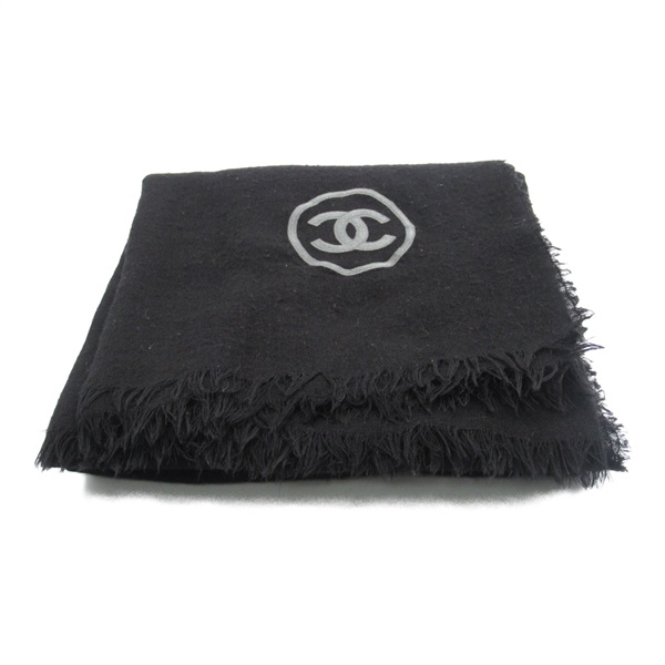 CHANEL Stole wrap scarf wool Black Used Women logo CC Coco