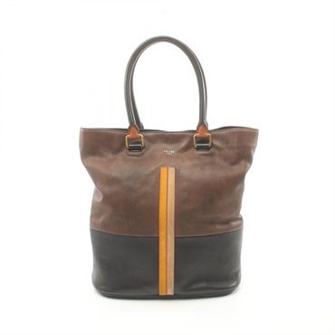 CELINE Tote Bag leather Brown Black Mulch color Used mens