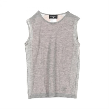 CHANEL COCO Mark knitwear sleeveless sweater vest #34 P44581 cashmere silk Gray