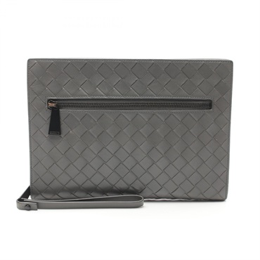 BOTTEGA VENETA Intrecciato business clutch bag 601056 leather Gray Used unisex