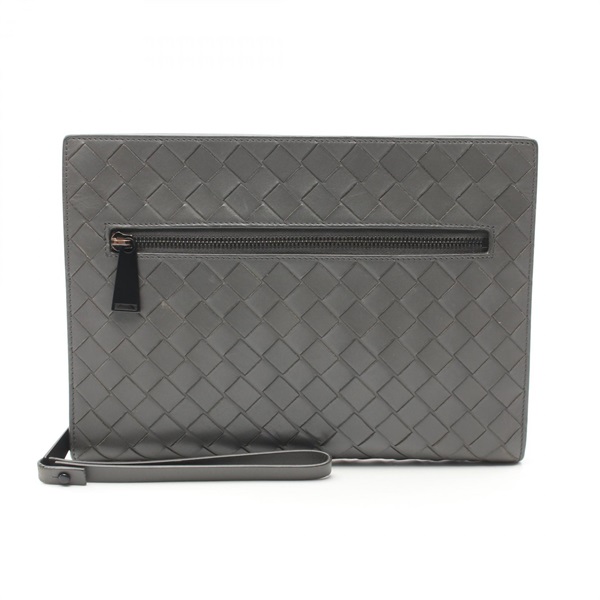 BOTTEGA VENETA Intrecciato business clutch bag 601056 leather Gray Used unisex