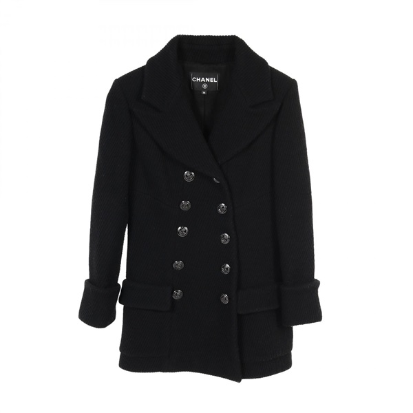 CHANEL PEA coat Jacket P59353 wool Black Used Women size 36