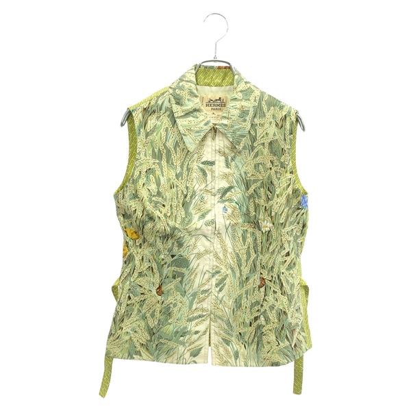 HERMES Vest Tops sleeveless silk Green Used Women size 36