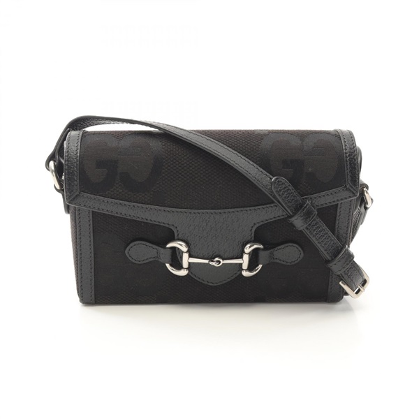 GUCCI Horsebit 1955 Jumbo GG Shoulder Bag 699296 canvas leather Black Used Women