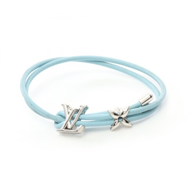 LOUIS VUITTON LV Bloom Bracelet M8626Z leather Stainless Steel Blue Used Women