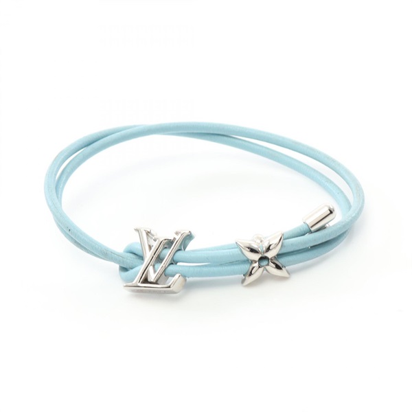 LOUIS VUITTON LV Bloom Bracelet M8626Z leather Stainless Steel Blue Used Women