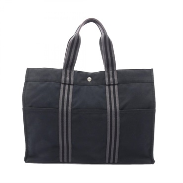 HERMES Fourre-tout GM Hand Tote Bag canvas Black Gray Used unisex SHW