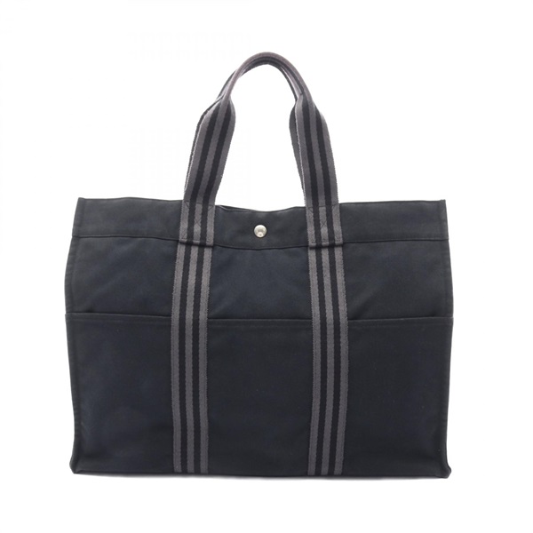HERMES Fourre-tout GM Hand Tote Bag canvas Black Gray Used unisex SHW