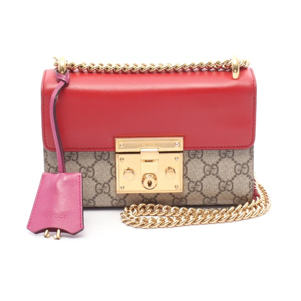 GUCCI Padlock GG Supreme Small Chain Shoulder Bag 409487 Canvas Leather Beige