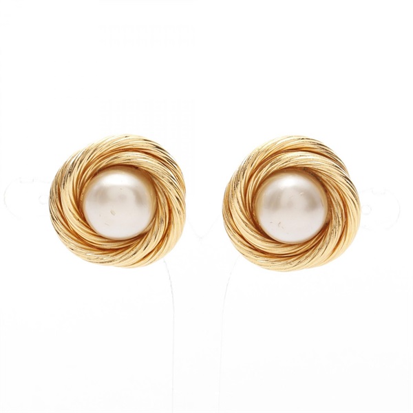 CHANEL clip-on earrings Gold Plated Artificial pearl Used women CC COCO