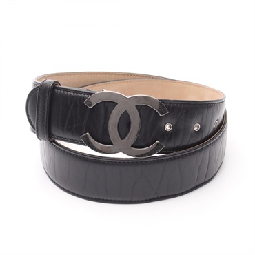 CHANEL COCO Mark belt leather Black Used Women CC