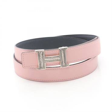 HERMES H Touareg & Kit 24 belt Swift Epsom leather Pink Gray used SHW women W