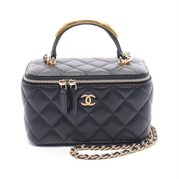 CHANEL Matelasse Vanity chai Shoulder Bag Lamb sheep leather Black Used GHW CC