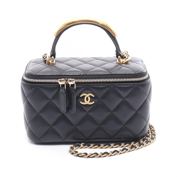 CHANEL Matelasse Vanity chai Shoulder Bag Lamb sheep leather Black Used GHW CC
