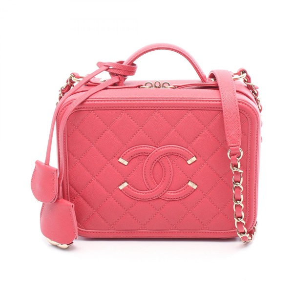 CHANEL CC Figley Vanity Hand Chain Shoulder Bag leather Pink Used Women GHW CC