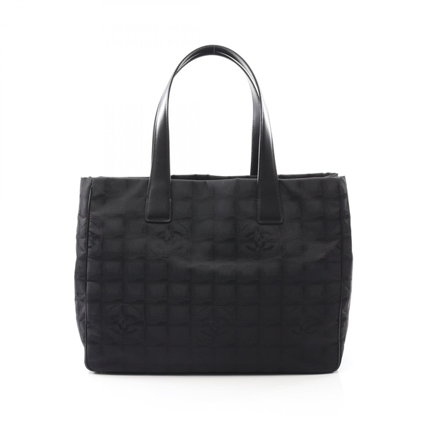 CHANEL New Travel Line MM Hand Tote Bag leather Nylon canvas Black Used GHW CC