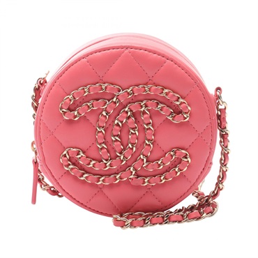 CHANEL Matelasse Round Mini Chain Shoulder Bag Lamb leather Pink Used Women GHW