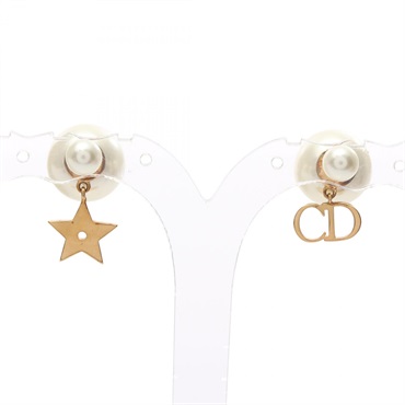 Christian Dior Tribal CD logo Pierced Earrings Gold Plated Artificial pearl Used