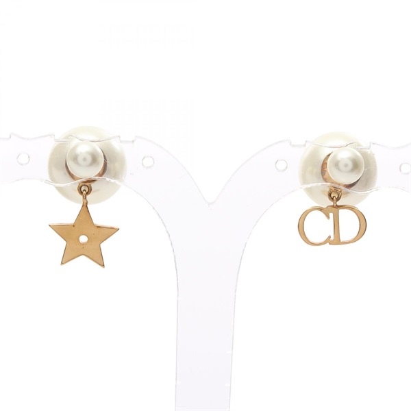 Christian Dior Tribal CD logo Pierced Earrings Gold Plated Artificial pearl Used