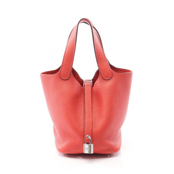 HERMES Picotin Lock PM Handbag Clemence leather Rouge pivoine Used Women R SHW