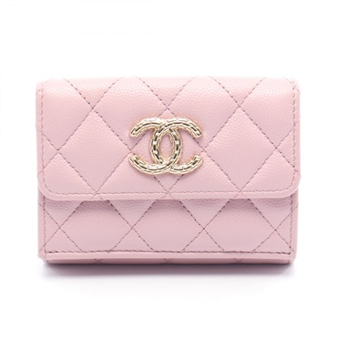 CHANEL Small flap Tri-fold wallet AP4084 Calfskin Pink Used Women GHW COCO CC