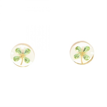 CHANEL COCO Mark Clover Pierced earrings Plastic Crystal Green Used CC women