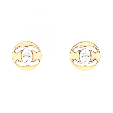 CHANEL COCO Mark CC Clip round Earring Gold Plated Used Women