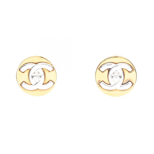CHANEL COCO Mark CC Clip round Earring Gold Plated Used Women