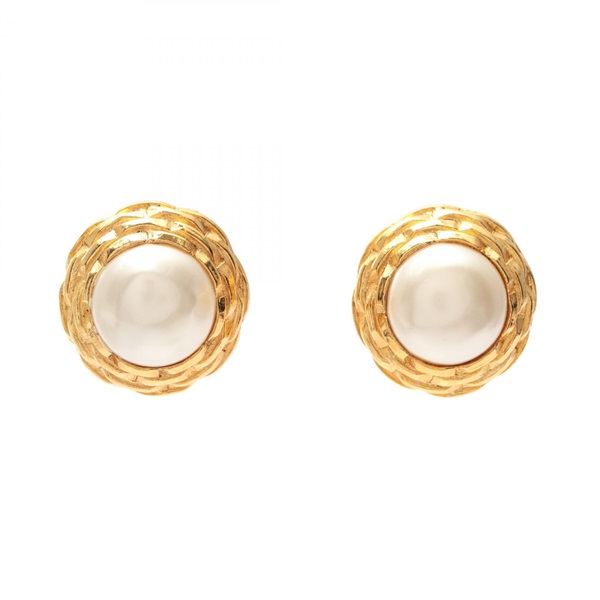 CHANEL Clip Earring Gold Plated Artificial pearl Used Women COCO CC