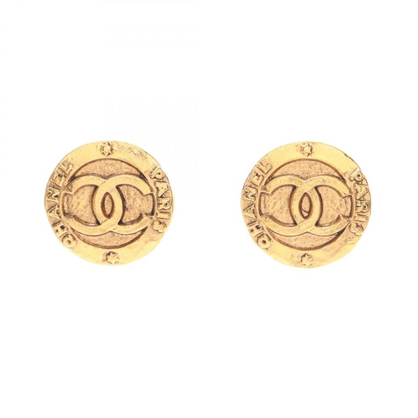 CHANEL COCO Mark CC Clip round Earring Gold Plated Used Woman