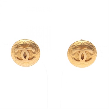 CHANEL COCO Mark Clip round Earring Gold Plated Used Women CC
