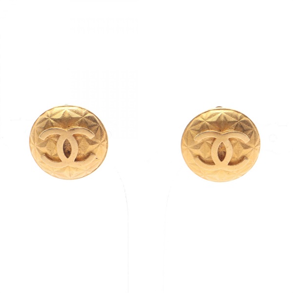 CHANEL COCO Mark Clip round Earring Gold Plated Used Women CC