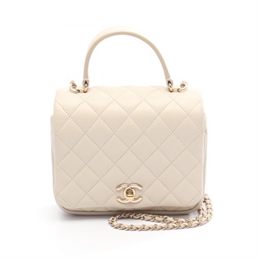 CHANEL Matelasse Top Handle Shoulder Handbag Lamb leather Beige GHW Used Women