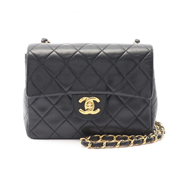 CHANEL Mini Matelasse chain crossbody Shoulder Bag Lambskin Black Used GHW