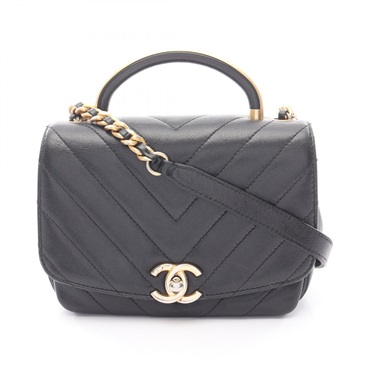 CHANEL Chevron V-stitch Top handle 2Way Chain Shoulder Bag leather Black GHW