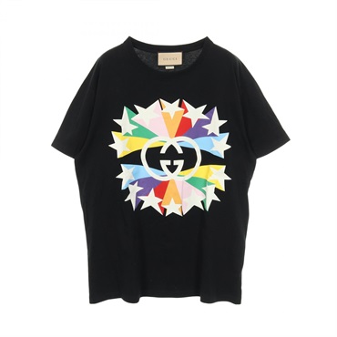 GUCCI Interlocking G starburst print T-shirt short sleeves #M cotton Black Used