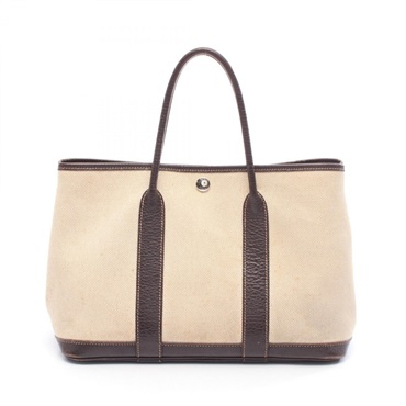 HERMES Garden party TPM Tote Bag Toile H canvas Negonda leather Beige Brown Used