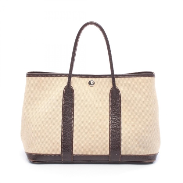 HERMES Garden party TPM Tote Bag Toile H canvas Negonda leather Beige Brown Used